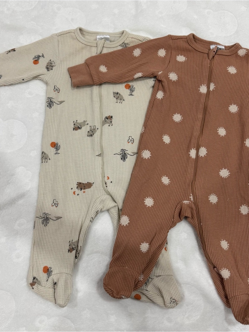 Gerber Cream Animal Print & Brown Polka Dot Footed One-Piece